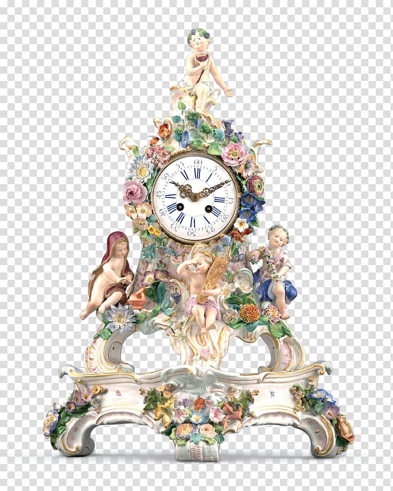 Meissen porcelain Meissen porcelain Mantel clock, chinese porcelain transparent background PNG clipart