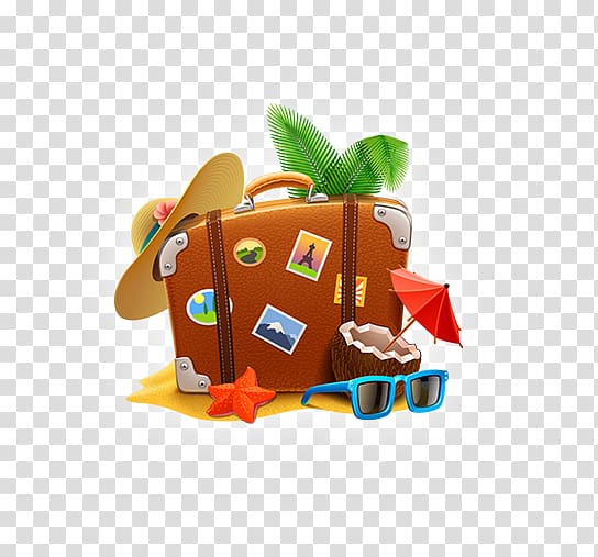 brown luggage illustration, Travel Suitcase Vacation Icon, Island trip wants to travel transparent background PNG clipart
