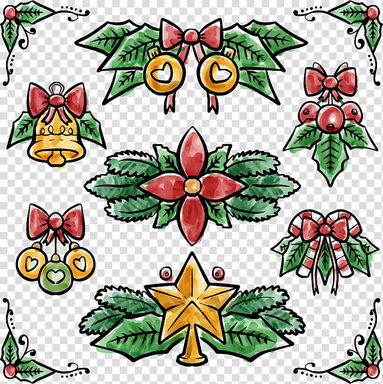 Watercolor painting Christmas, Christmas decorative hand-painted watercolor transparent background PNG clipart