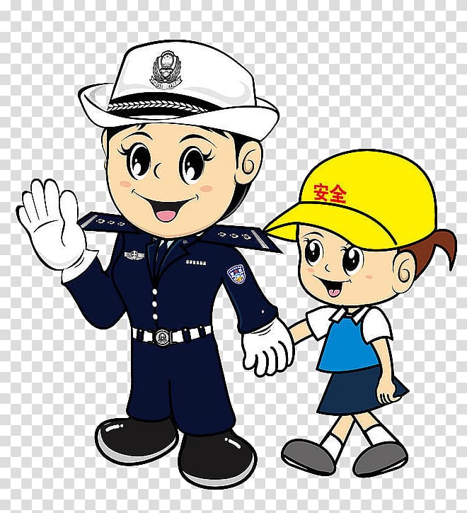Safety Cartoon Police officer Graphic design, Cartoon pretty female traffic police pull children transparent background PNG clipart
