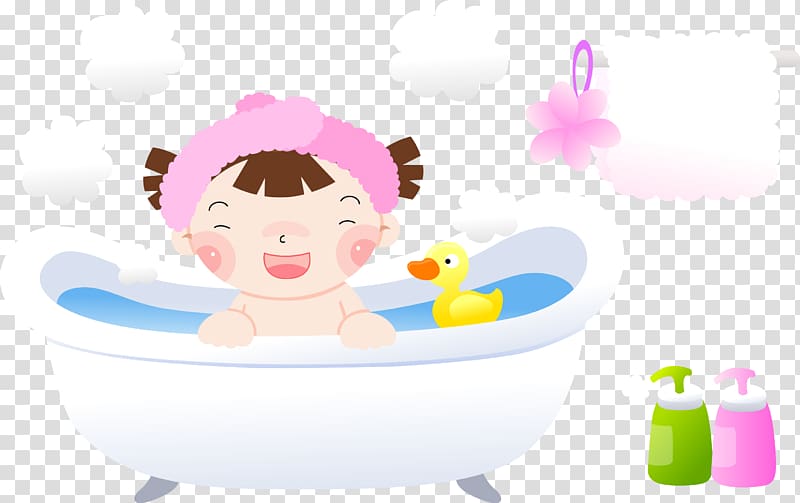 Child Bathing Cartoon Illustration, Cute Girl Bath transparent background PNG clipart