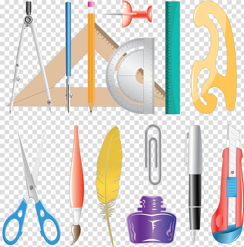 Office supplies Stationery Icon, Hand-painted cartoon compasses ruler school supplies transparent background PNG clipart