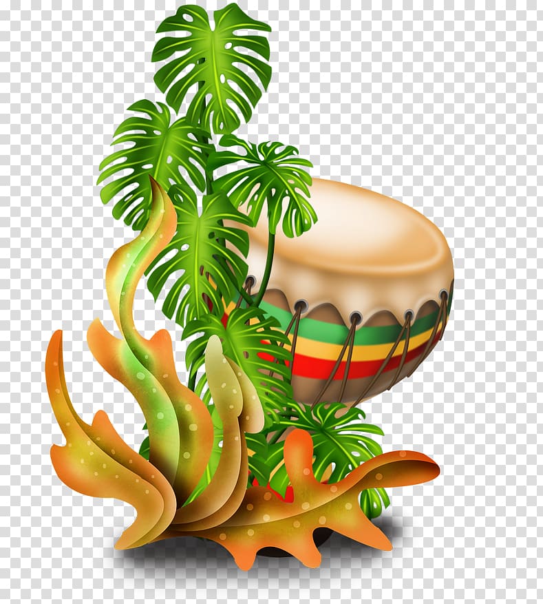brown drum and plant illustration, Hawaiian Aloha , hawaiian beach transparent background PNG clipart