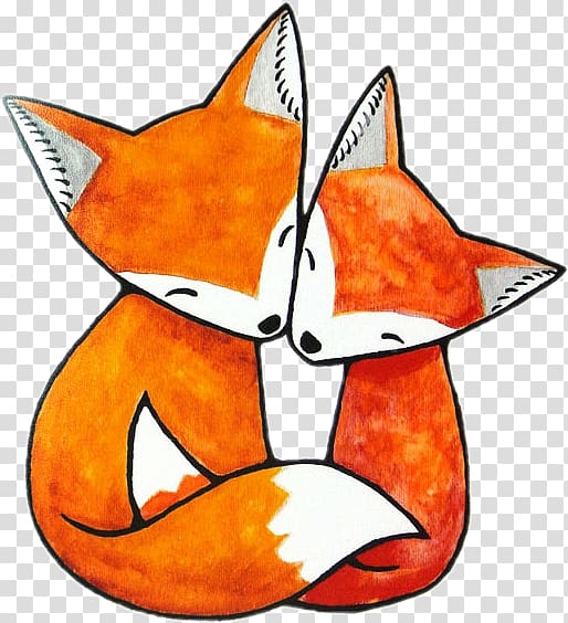 two orange fox illustration, Red fox Drawing, fox transparent background PNG clipart