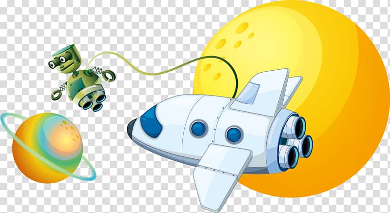 white plane and green robot illustration, Outer space Astronaut Space Shuttle Space exploration , astronaut and space shuttle transparent background PNG clipart