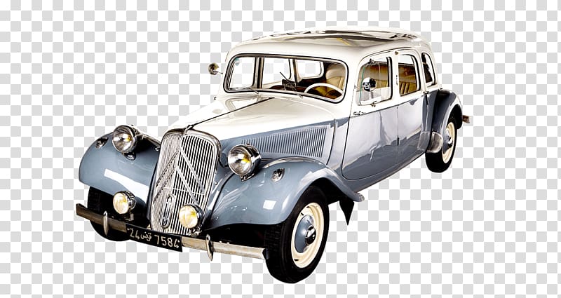 classic gray and white vehicle, Citroën Traction Limousine transparent background PNG clipart