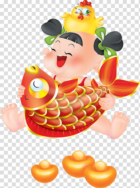Chicken Lunar New Year Coq de feu, auspicious,fish,child transparent background PNG clipart