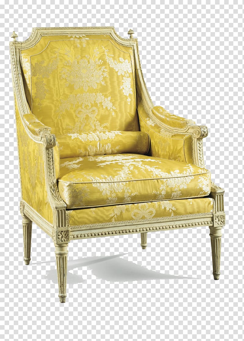 Wing chair Table Couch Furniture, European gold color foot line Armchair transparent background PNG clipart