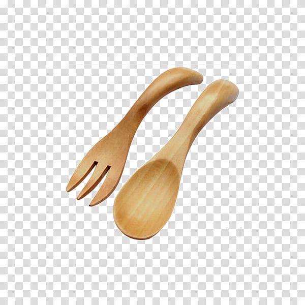 Wooden spoon Fork Tableware, Japanese-style wooden ice cream spoon fork suit transparent background PNG clipart