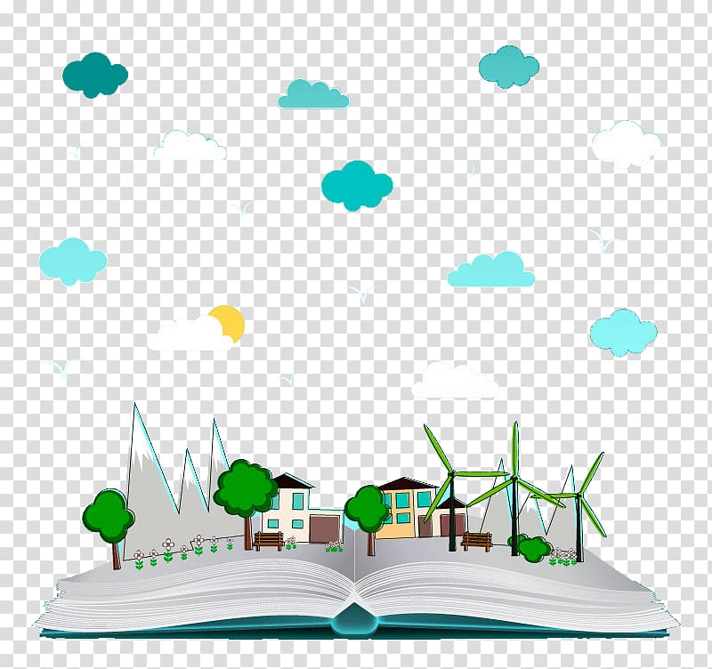 Green Illustration, Books Cities transparent background PNG clipart