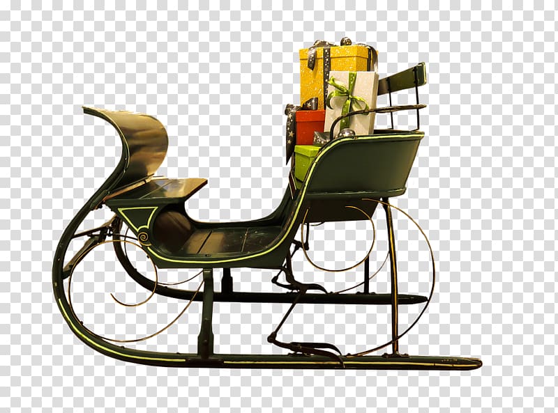 black and green sleigh, Santa Claus Sleigh transparent background PNG clipart