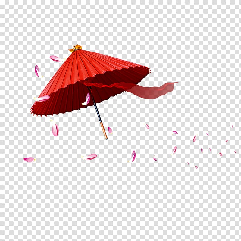 Oil-paper umbrella Red, Umbrella floating petals transparent background PNG clipart