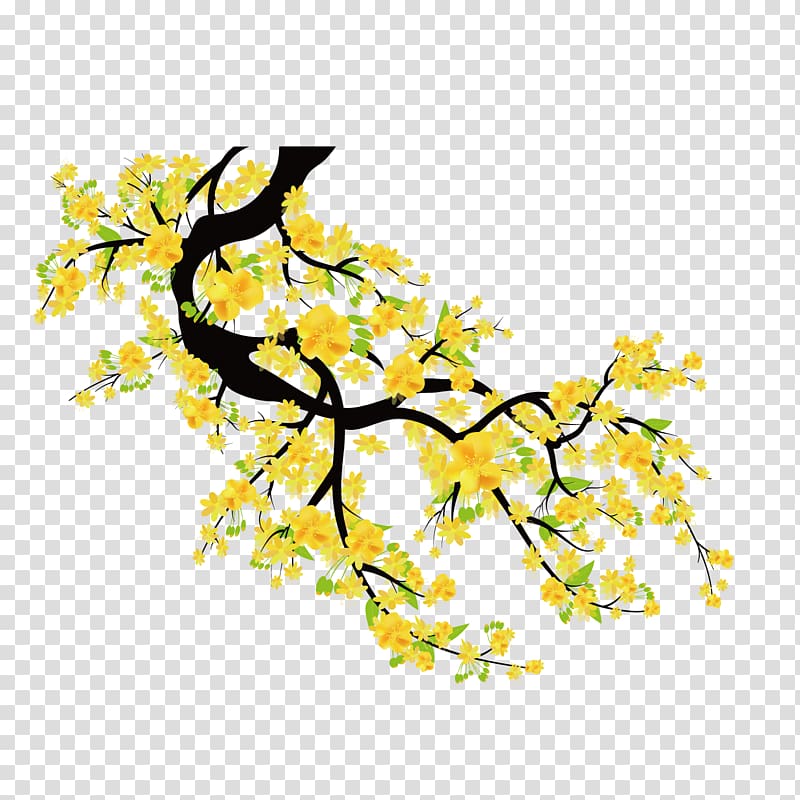 yellow flowering tree illustration, Plum blossom Euclidean Cherry blossom, yellow peach decoration transparent background PNG clipart