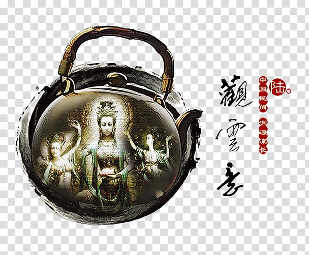 , Chinese style Buddhist Goddess of Mercy tea elements transparent background PNG clipart