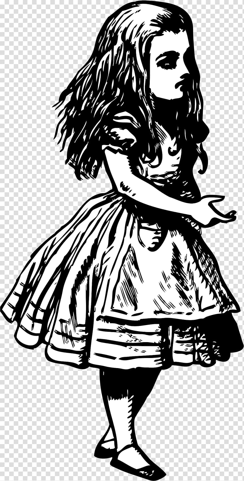 girl wearing dress sketch, Alice In Wonderland Vintage transparent background PNG clipart