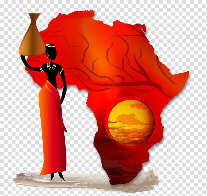 woman carrying jar an red map illustration, Africa Globe Map, Africa transparent background PNG clipart