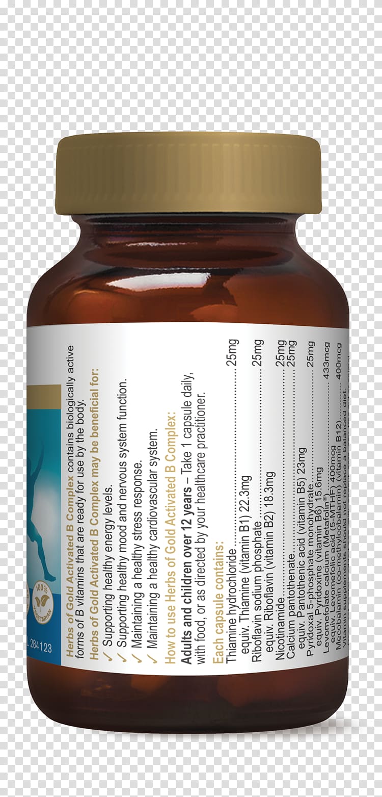 Dietary supplement B vitamins Herbs of Gold Folic Acid Complex Herbs of Gold Garcinia 8300+ Complex Herbs of Gold B Complete Sustained Release, herbs allergic inflammation transparent background PNG clipart