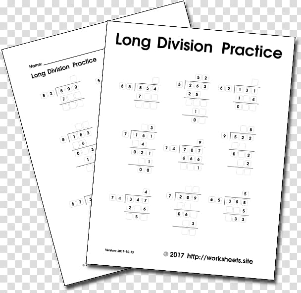 Long division Worksheet Multiplication Subtraction, Mathematics transparent background PNG clipart