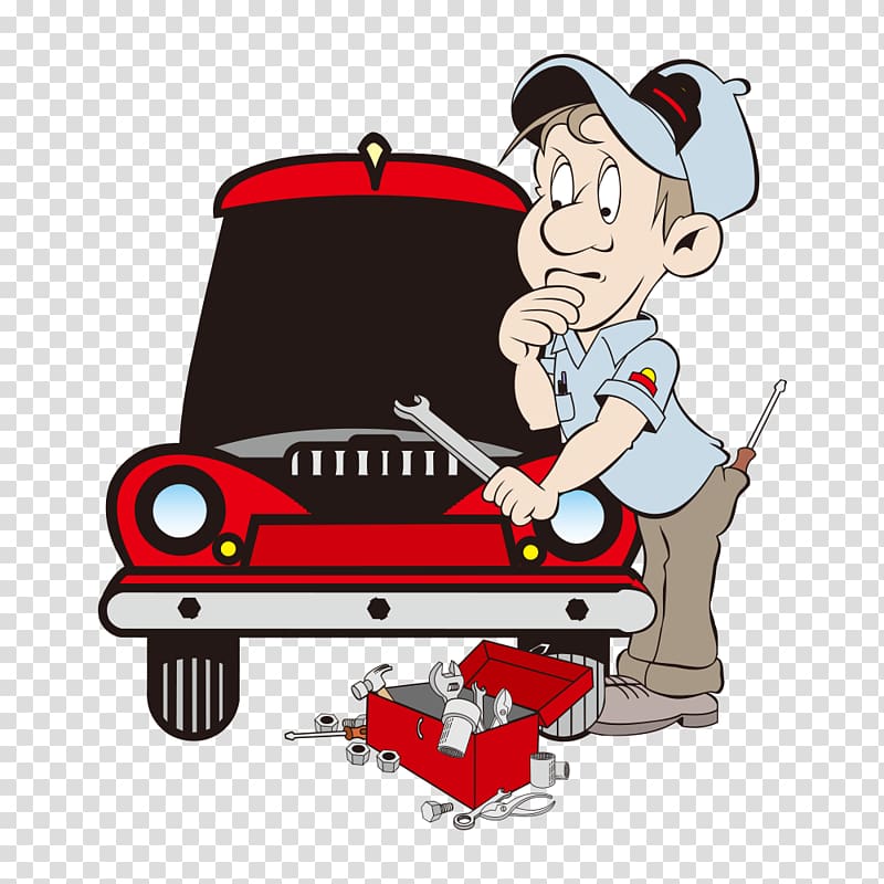 cartoon of mechanic fixing car