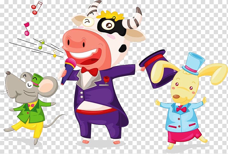 Cattle Singing Illustration, Animals singing and dancing transparent background PNG clipart