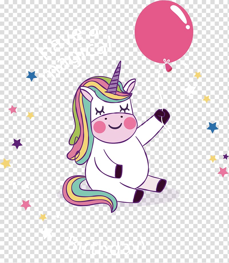 Have a magical birthday text, Birthday Party Unicorn YouTube Wish, A white sky with a balloon transparent background PNG clipart