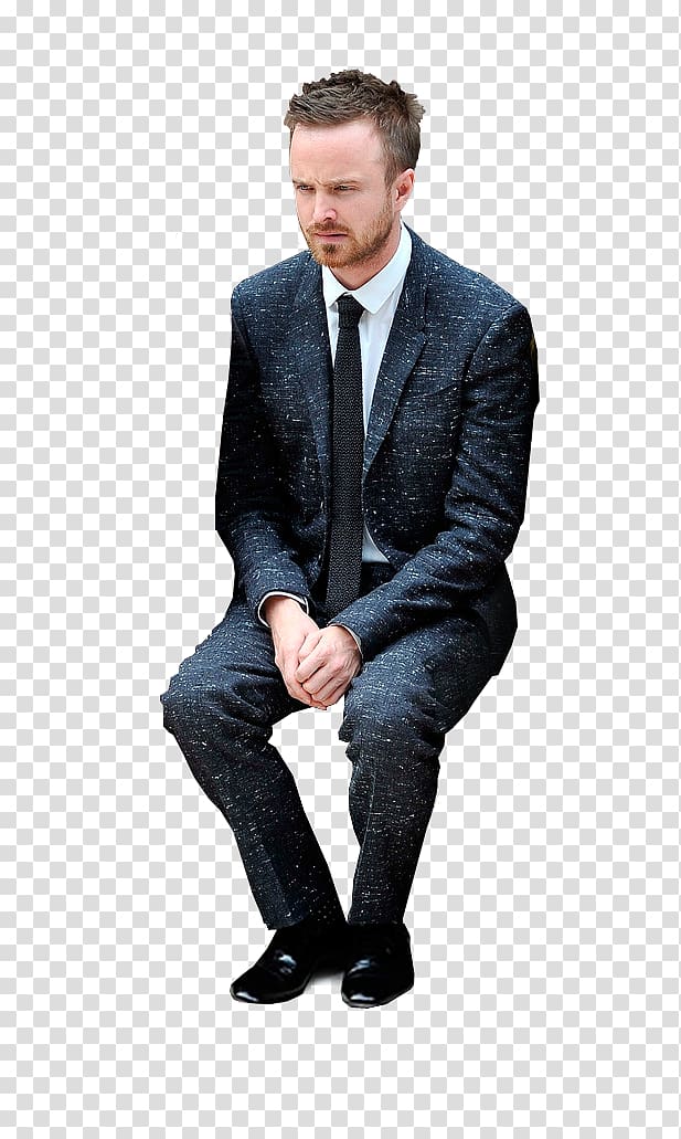 men's black 2-pc. suit, Aaron Paul Jesse Pinkman Breaking Bad Actor Mission: Impossible, sitting man transparent background PNG clipart