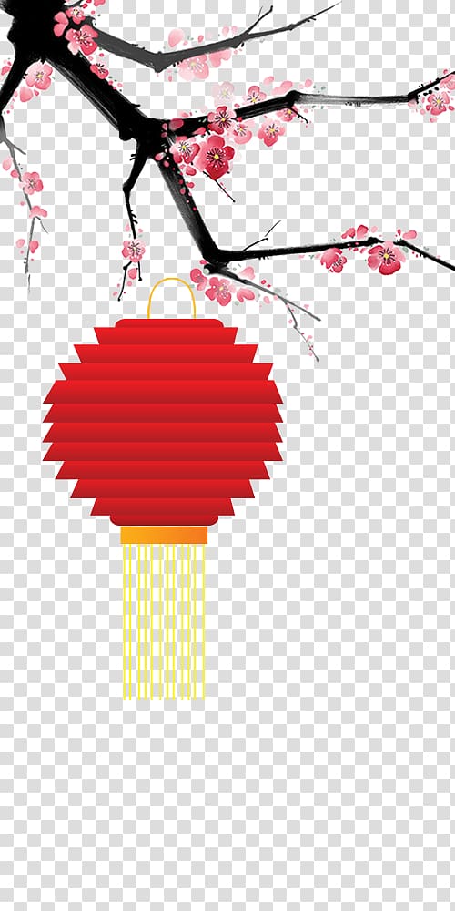 Chinese New Year Lantern Red Papercutting, Plum red lantern transparent background PNG clipart