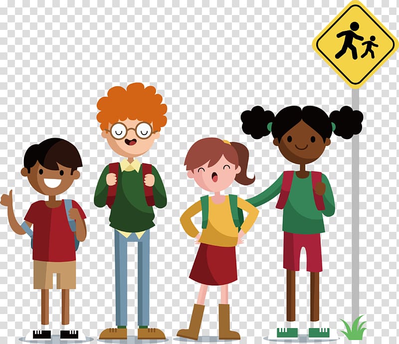 School bus Education, Wait for the school bus together transparent background PNG clipart