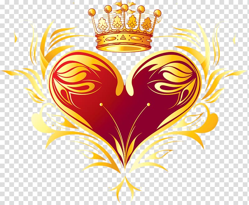 crown red heart-shaped gold lace on transparent background PNG clipart