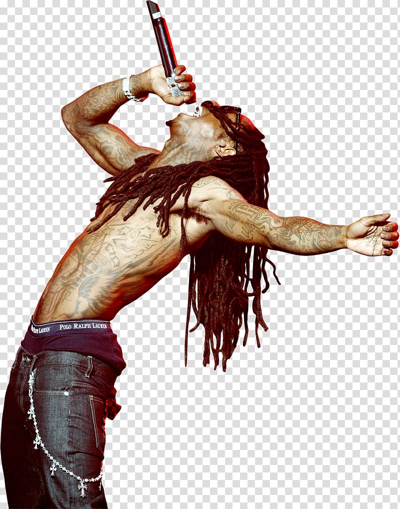 man holding microphone, Rapper , Lil Wayne transparent background PNG clipart