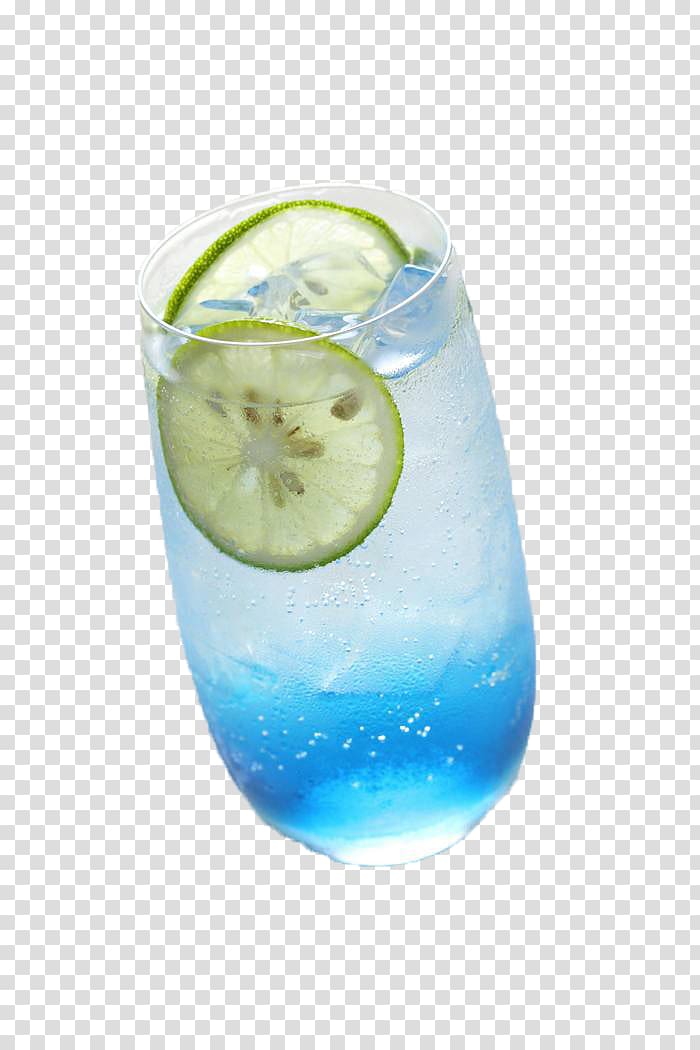 cold beverage, Rickey Gin and tonic Blue Hawaii Blue Lagoon Sea Breeze, Lemon Curacao Cocktail transparent background PNG clipart