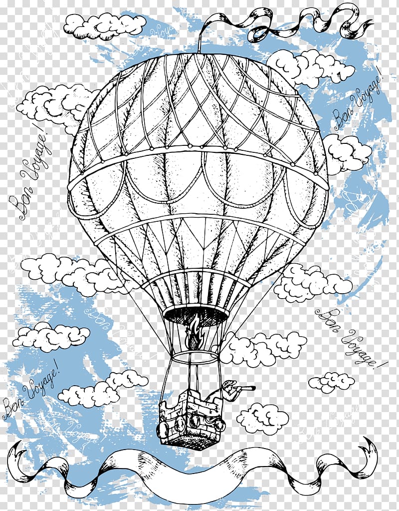 white hot air balloon , Hot air balloon Drawing Illustration, Blue sky hot air balloon transparent background PNG clipart