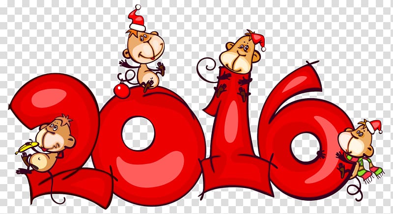 Christmas New Year , 2016 with Monkeys , 2016 and monkey illustration transparent background PNG clipart