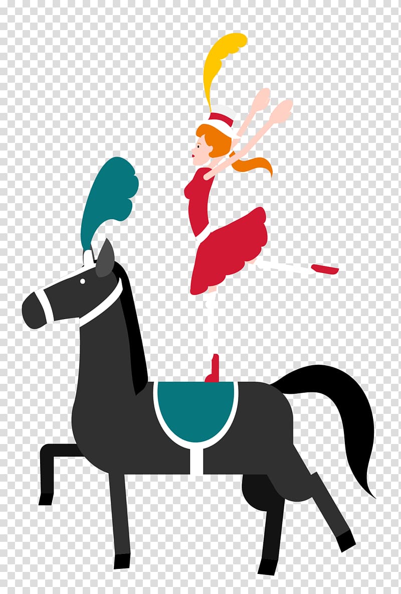 Circus Clown Illustration, On horseback performing little girl transparent background PNG clipart