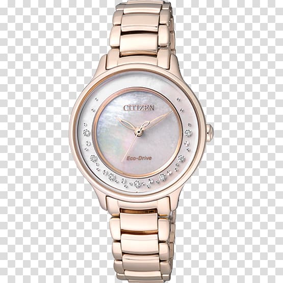 round silver-colored Citizen brand analog watch with link, Citizen Holdings Eco-Drive Watch Diamond Jewellery, Citizen watch rose gold watch female table transparent background PNG clipart
