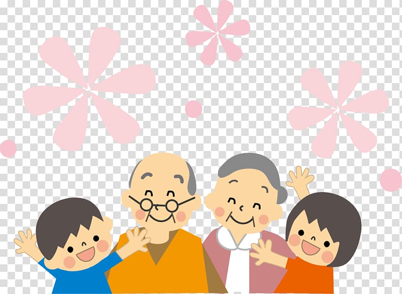 illustration of family and flowers, National Grandparents Day Respect for the Aged Day Grandchild, thick respect for the elderly transparent background PNG clipart
