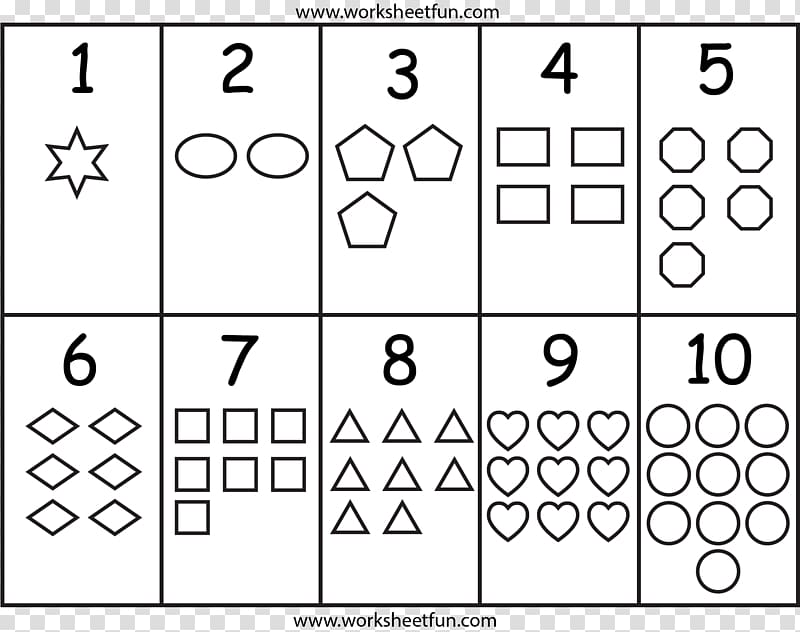 Nursery school Shape Number Counting Worksheet, shape transparent background PNG clipart
