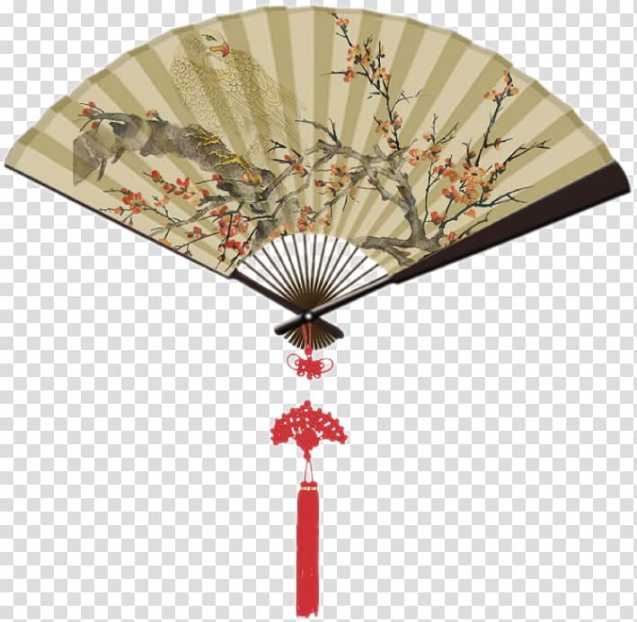 Paper Hand fan , Chinese knot fan transparent background PNG clipart