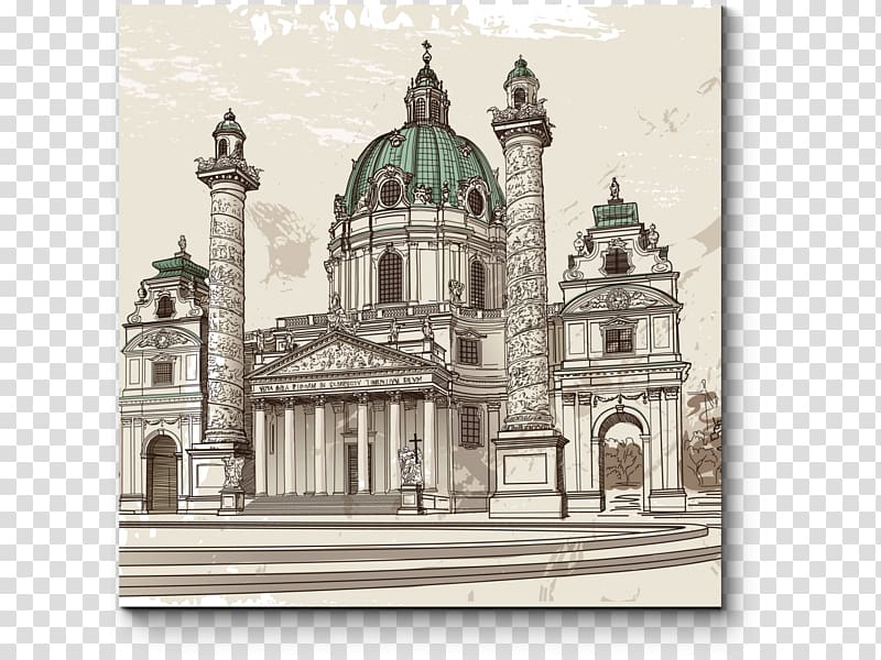Karlskirche, Vienna Drawing Architecture, kolkata city sketch transparent background PNG clipart