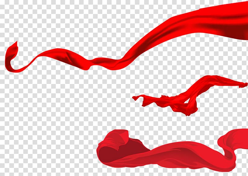 three red ribbons art, Red Ribbon Silk , Red fly color streamers transparent background PNG clipart