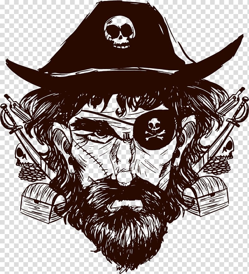Piracy Vecteur, Hand painted pirate captain transparent background PNG clipart