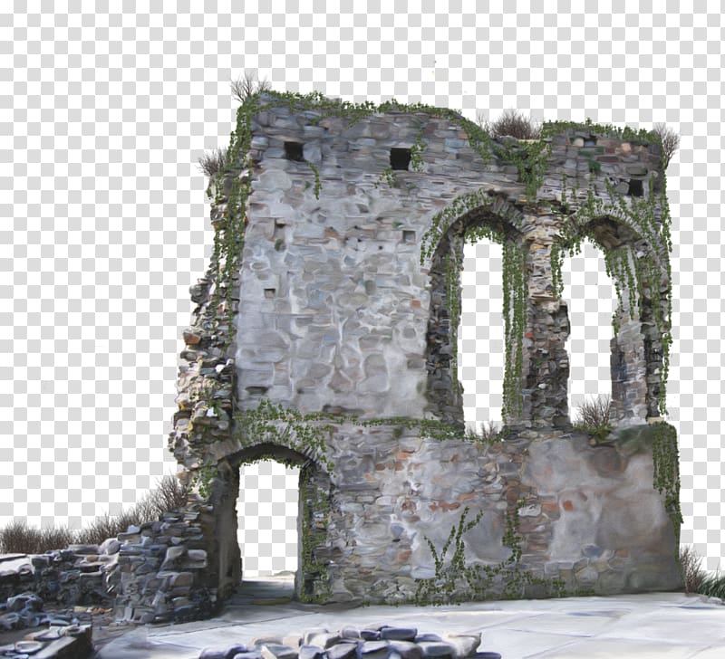 wrecked gray concrete wall, Ruins Building Rendering, old background transparent background PNG clipart