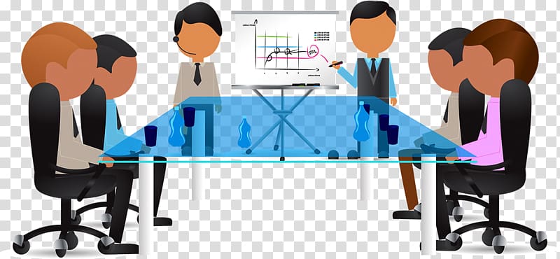 group of people sitting beside the table , Cartoon Illustration, Conference meeting transparent background PNG clipart