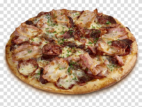 California-style pizza Sicilian pizza Italian cuisine Tarte flambée, bacon pizza transparent background PNG clipart