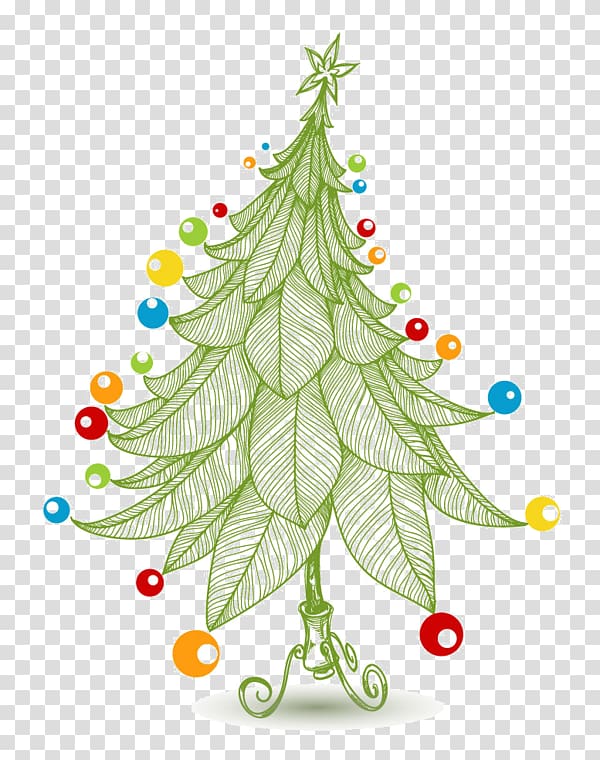 Christmas tree New Year tree Christmas card, Cartoon Christmas tree decoration painted leaves transparent background PNG clipart
