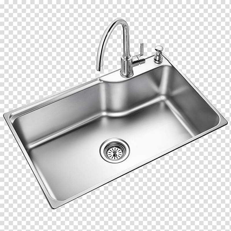 Kitchen Sink Moen Tap Stainless steel, Single large sink transparent background PNG clipart