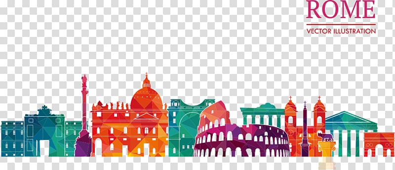 multicolored Rome illustration, Rome Silhouette Skyline Illustration, Roman city building transparent background PNG clipart
