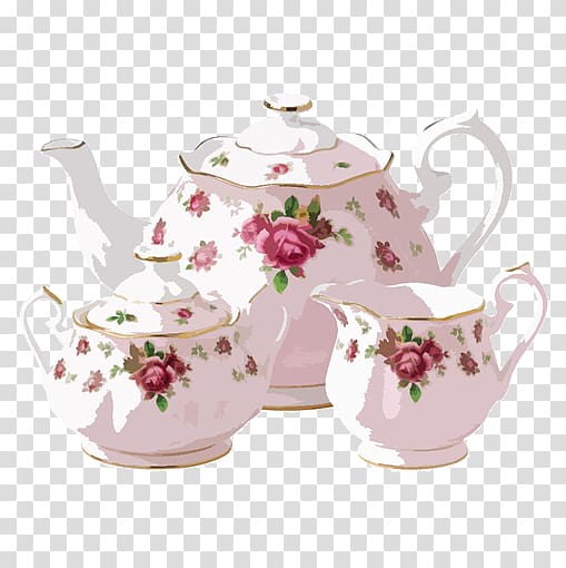 Tea set Teapot Old Country Roses Bone china, vintage glass milk bottles transparent background PNG clipart