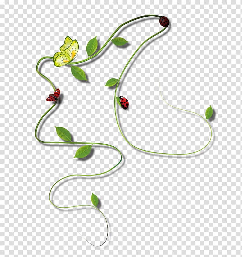 Green simple tree vine butterfly decorative pattern transparent background PNG clipart