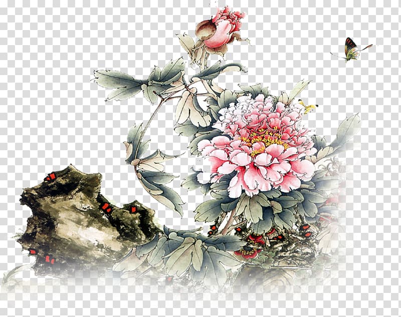 pink peony flowers , China Chinese painting Chinese art, Peony transparent background PNG clipart